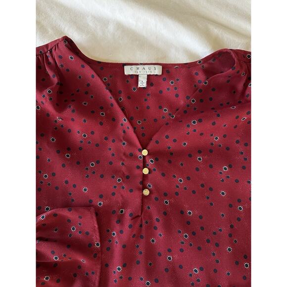 Chaus New York Maroon Floral Polka Dot Blouse – Size Large - Picture 7 of 8